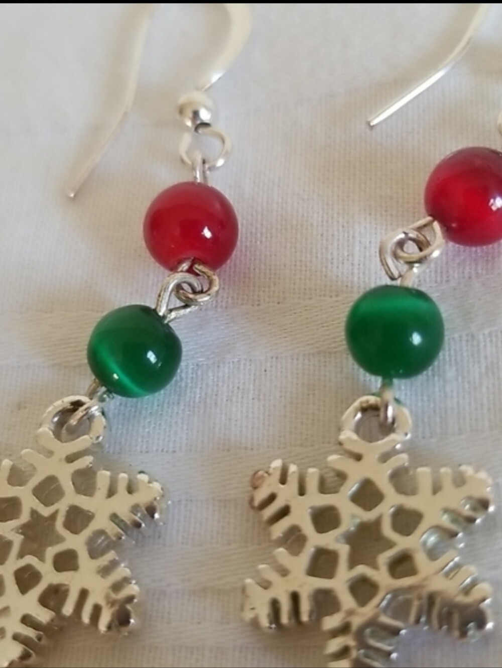 Festive Red and Green Snowflake Drop Earrings - Women Jewelry